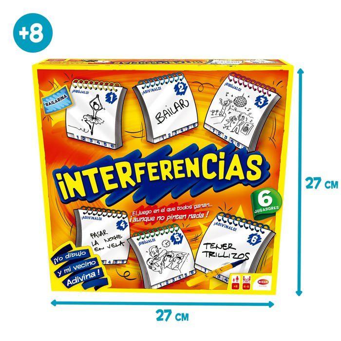 Jeu de société de dessin - Bizak - Interférences - 140 cartes - 6 cahiers effaçables - 6 feutres - Sablier 60 secondes