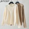 BITCED Solid Color Openwork Pullover Sweater for Women Autumn/Winter Vintage Twisted Knot Knitwear