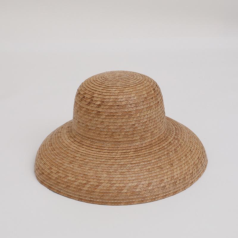 Natural Sunflower Leaf Grass Woven Straw Hat Women's Summer French Retro Elegant Hepburn Style Dome Bell Jar Bucket Hat