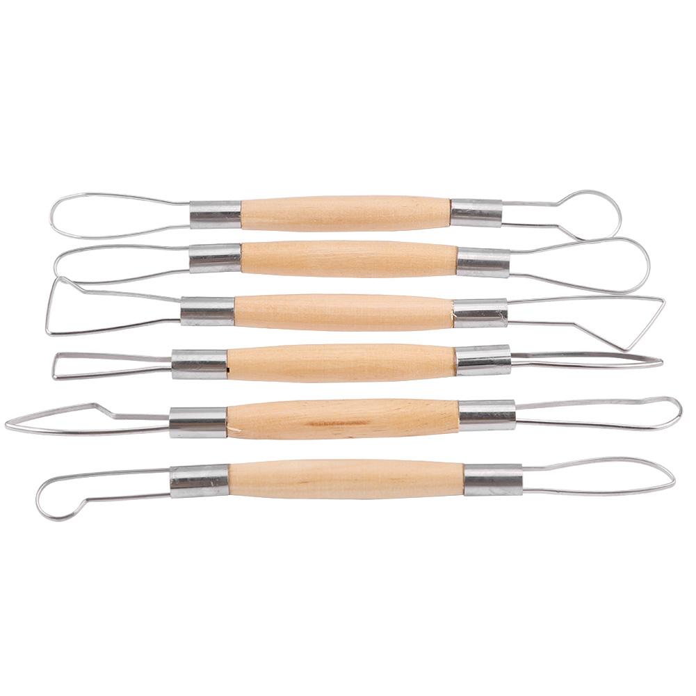 Double Head Ribbon Tool Wooden Handle Wax Pottery Clay Carving Sculpture DIY Craft Set