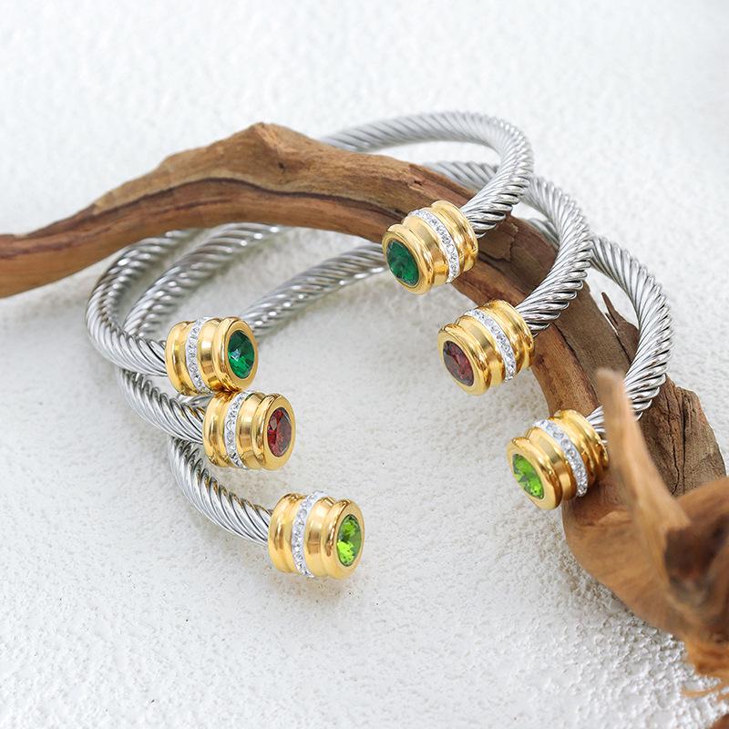 Titanium Steel Multi-Color Zirconia Open Bangle - Cross-Border Stainless Steel Hand Ornament