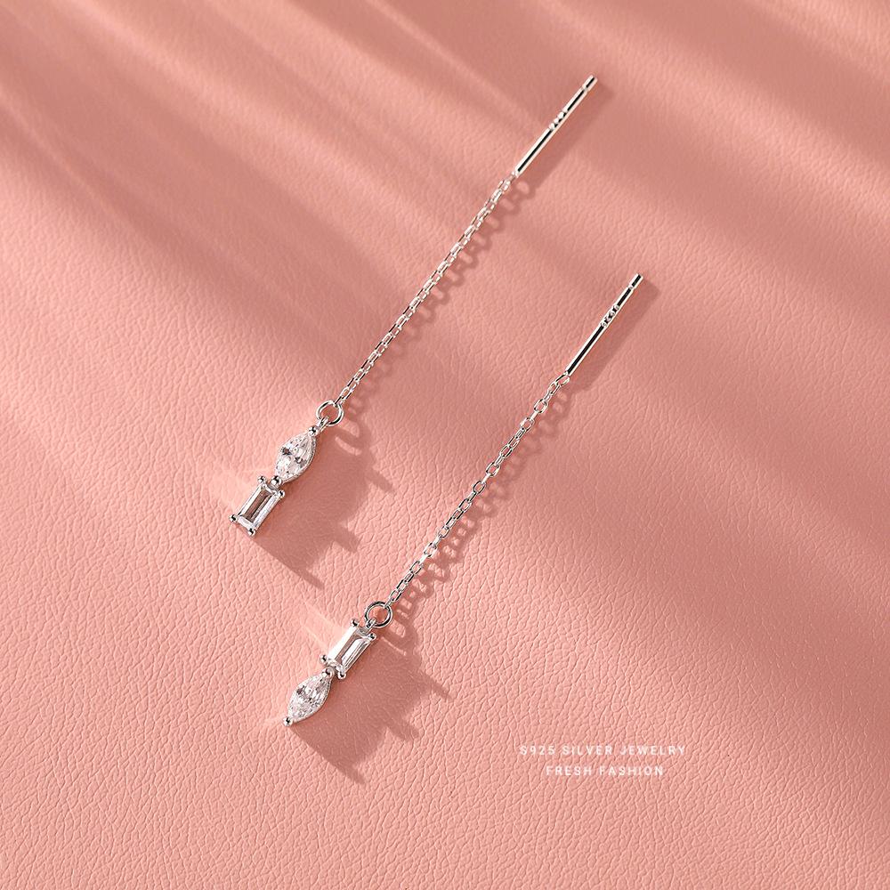 

925 Sterling Silver Shiny Geometric Zircon Tassel Earrings Gift for Women S925 Wholesale Jewelry