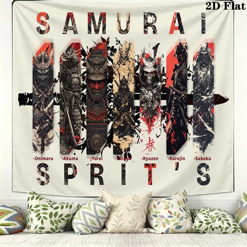 Samurai Wall Tapestry Aesthetic Wall Hanging Printed Fabric Blanket Decorative Tapestries for Bedroom Living Room Home Decor