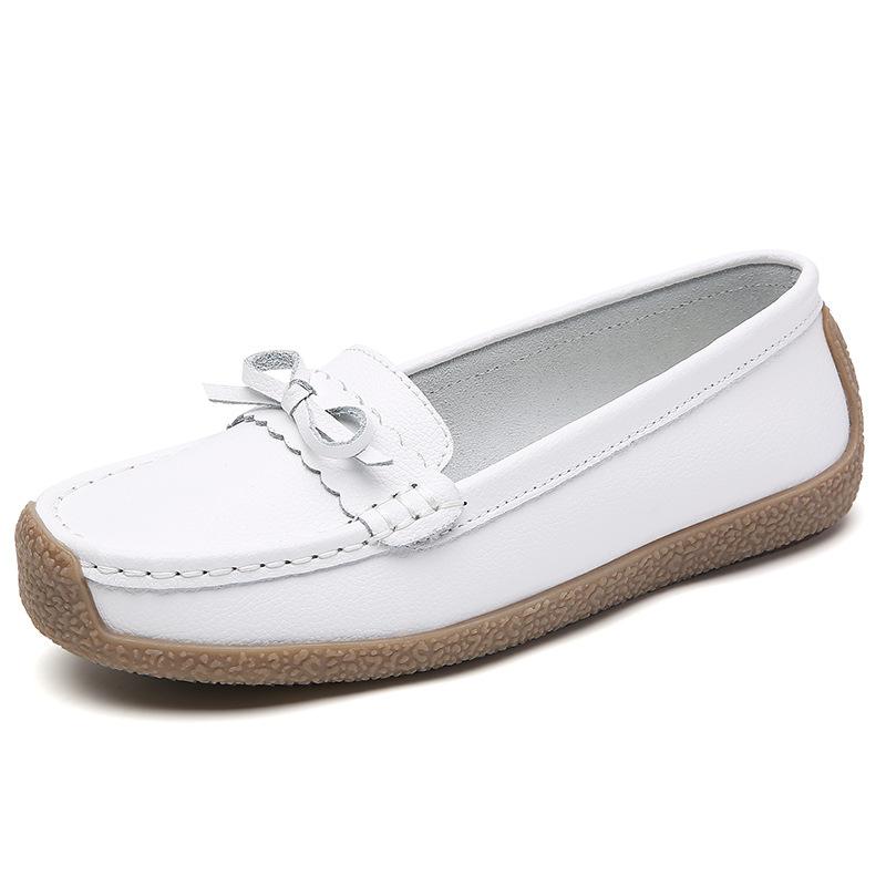 BrandNew Genuine Leather Export Handmade Bean Bean Snail Lady FootPairs Non-slip Wear-resistant Flat Sole SoftFit Loafers Women