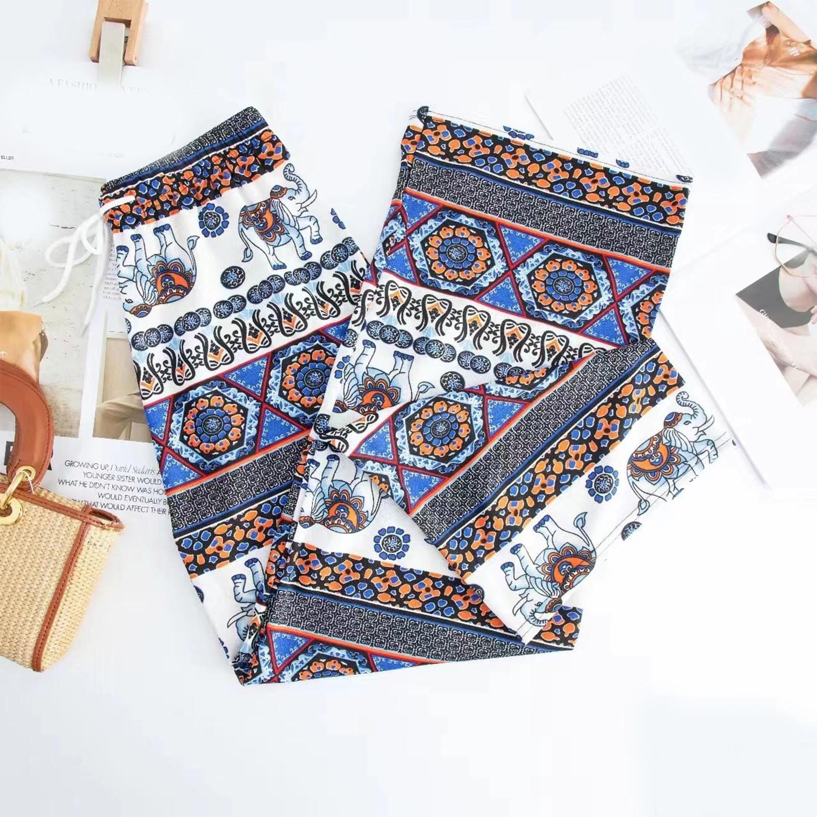 

Женские свободные и повседневные летние тонкие брюки с высокой посадкой, свисающие до пола, с принтами One Size