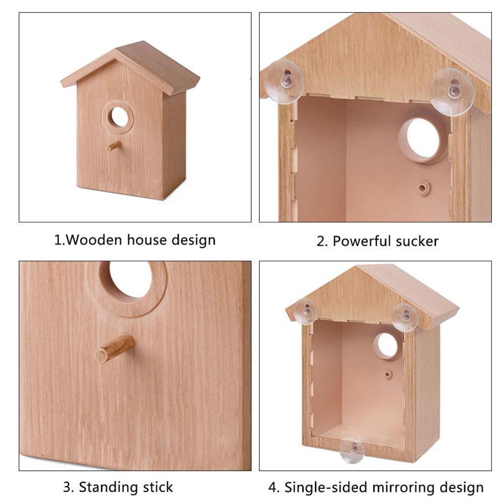 Holz DIY Vogelhaus Käfig Vogel Futterspender mit Saugnapf Fenster Dekorationen