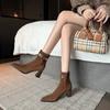 7CM Brown Fashion Versatile Temperament Short Boots 2025 Autumn and Winter New Pointed Thick Heel Side Zipper Fashion Boots Women's Boots