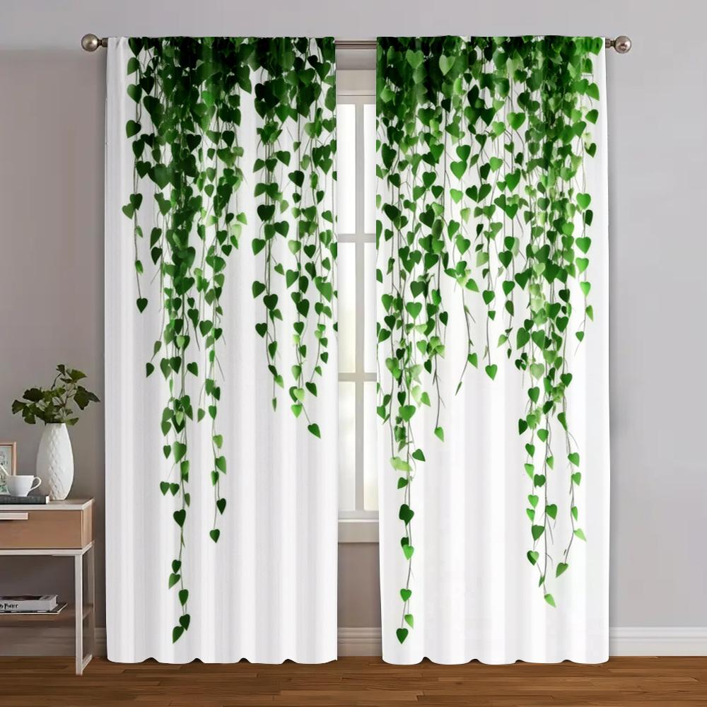2pcs, Pattern Curtains 2D Print Green Rattan Machine Washable (without Rod) Decorations Outdoor Ldeal for Living Room, Bedroom &
