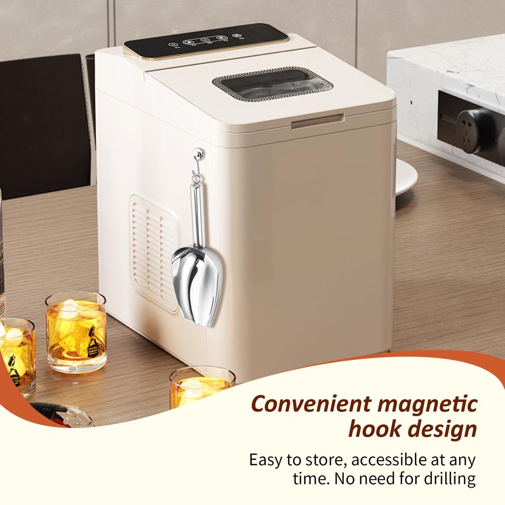 2Pcs Stainless Steel Ice Scoop for Freezer with 2 Magnetic Hooks Multipurpose Ice Scooper for Kitchen Bar Party Accessories