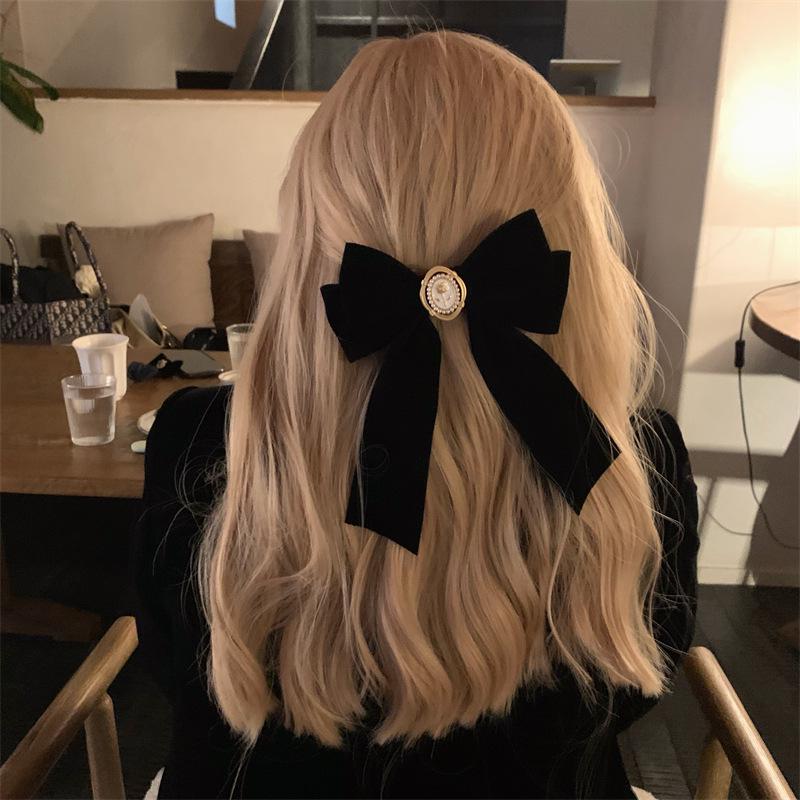 

Black Velvet Rose Vintage French Bow Hair Clip