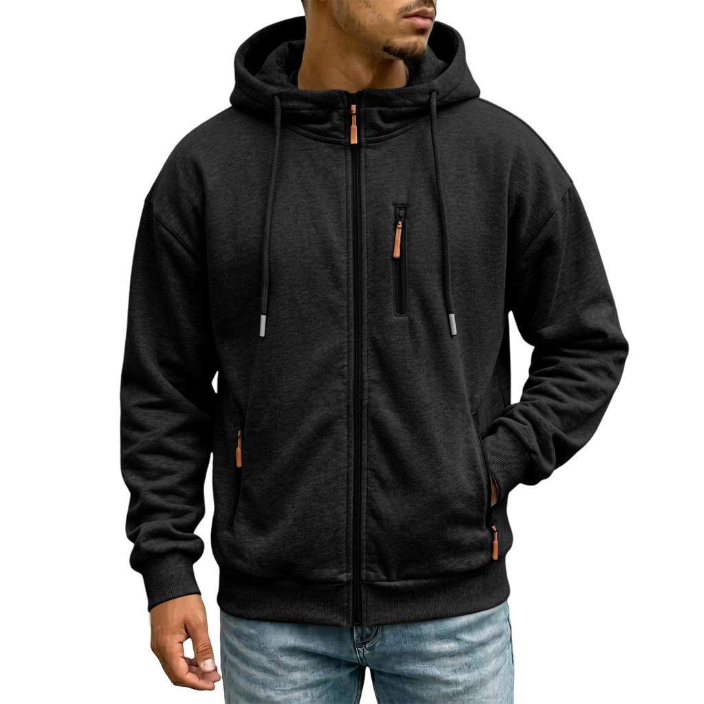 Men's Casual -Lined Hooded Zip-Up Sweatshirt with Pockets Long Sleeve Athletic Jacket