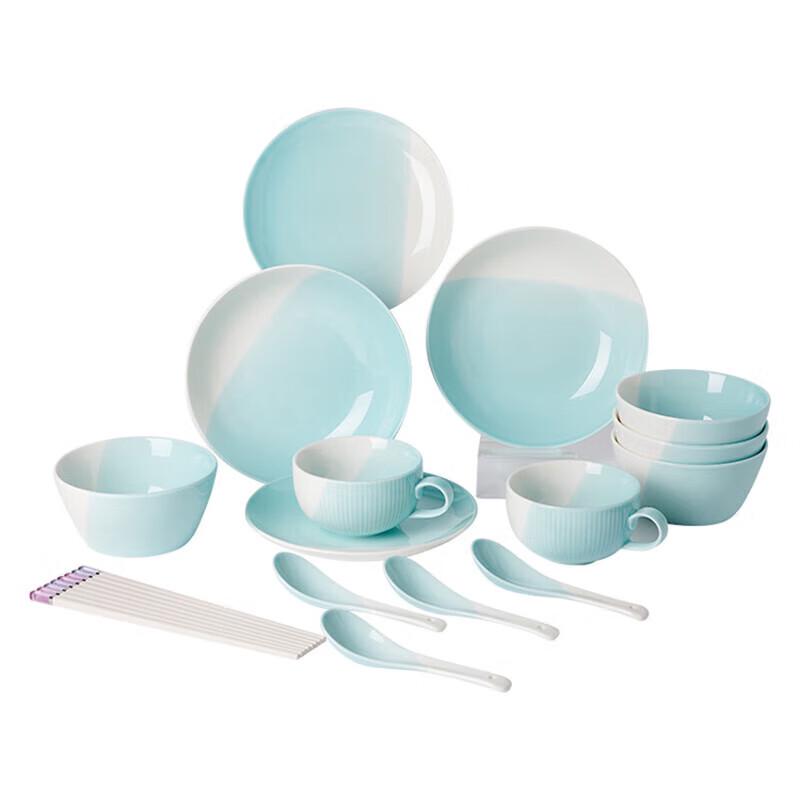 TAYOHYA Azure Blue 18-Piece Ceramic Dinnerware Set