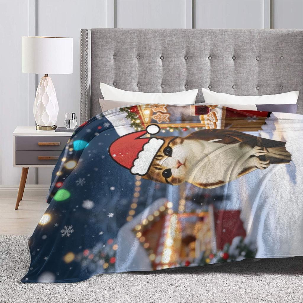 Cat Owl Funny Brainrot Christmas Blanket Soft Funny Plush Throw Blanket For Child Couch Chair Flannel Bedspread Bed Cover