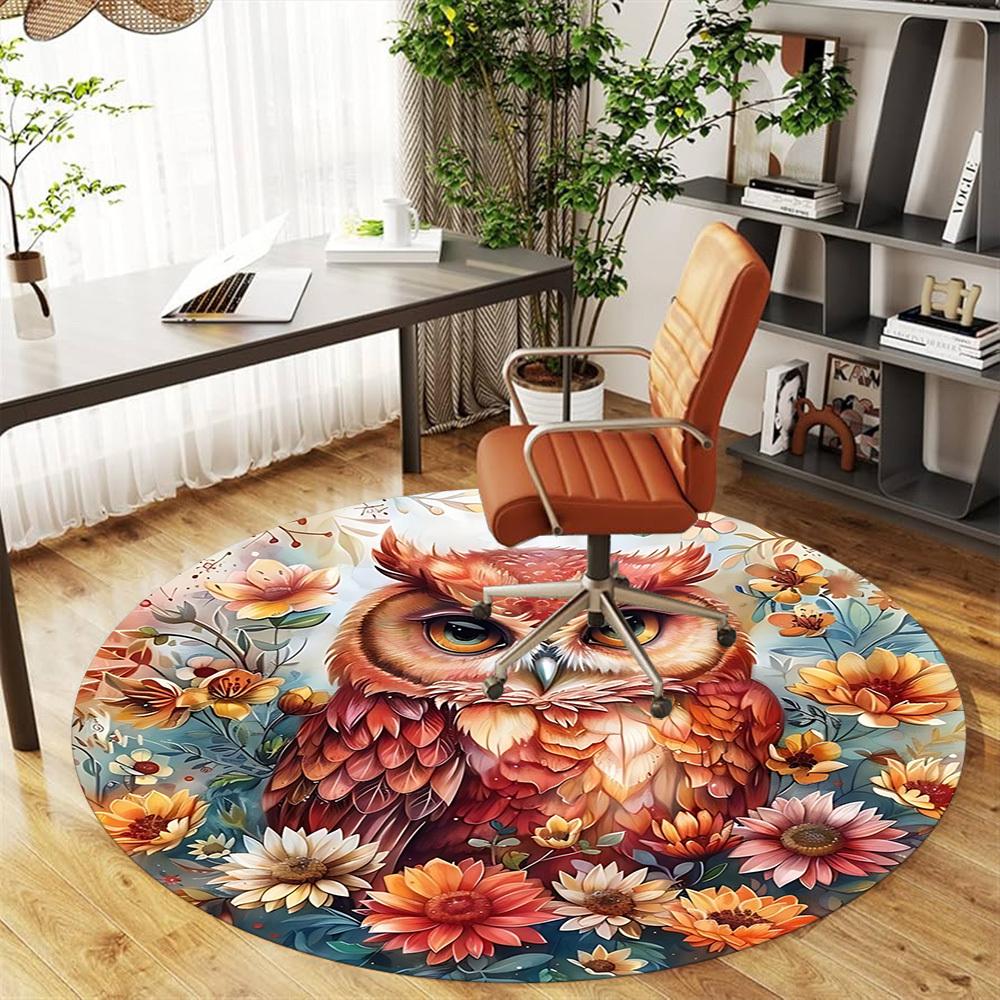 1pc Owl Flowers Round Chair mat office Area Rug - Non-Slip, Floor Mat for Office, Bedroom, and Indoor Decor p127110