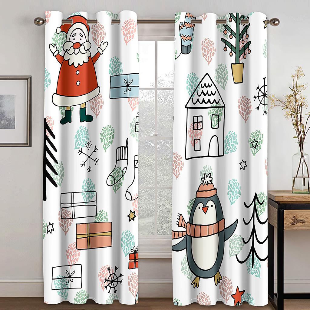 

Цветочный стиль Рождественский занавес Украшение Мультфильм Санта-Клаус занавеска Лось Снеговик Снежинка Рождественская елка Узор W132cm x H160cm&Grommet