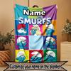 Custom Name Personalized Blue Smurfs Print Blanket, Home Decor, Bedroom, Sofa, Camping, Couch, Gifts for Birthday Christmas