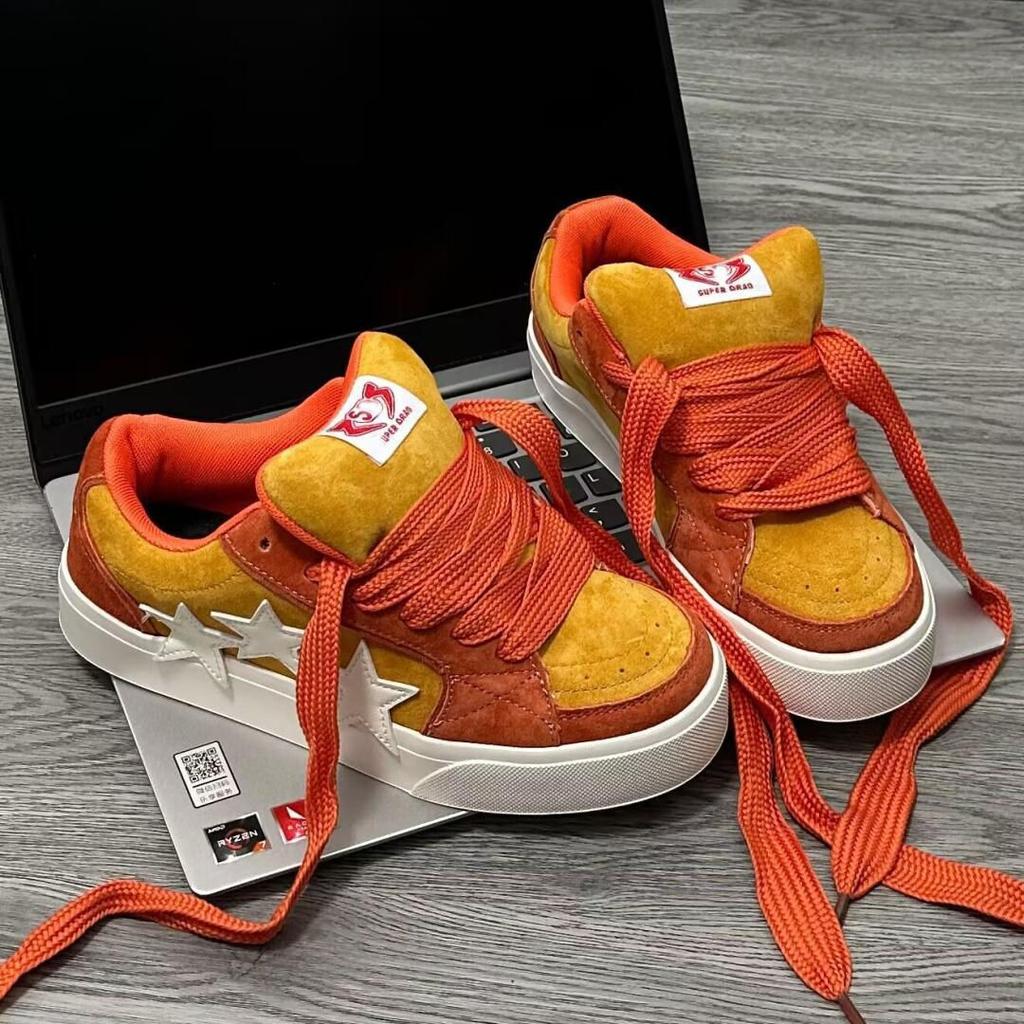 New orange splicing star skateboard shoes women's chic niche design sense high street trend sports shoes low top shoes