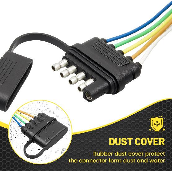 Oyviny 5 Way Flat Trailer Wiring Harness Plug 22 Inch Wire Lead Trailer End Durable 5 Pin Male Connector Trailer Light Wiring Harness Extension