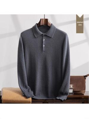 Men's Cashmere Polo Collar Sweater - Autumn/Winter Knit Base Layer