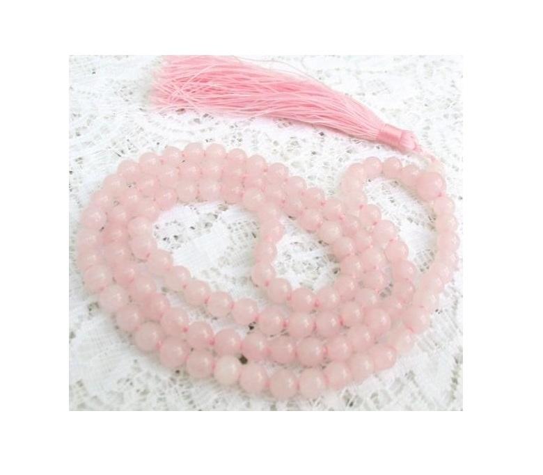 Чётки из Розового Кварца, Rose Quartz Gemstone Mala Rosary, Kalyan Puja