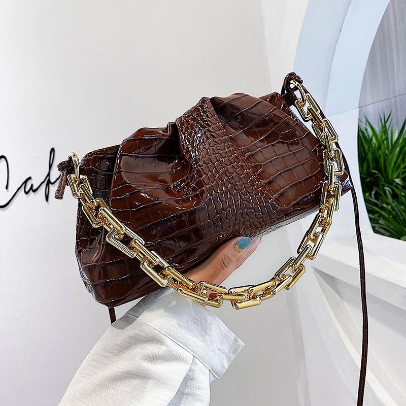 SCIONE Women's Small Bags 2020 Fashion Leather Pattern Cloud Bag All-match Shoulder Bag Thick Chain Bag