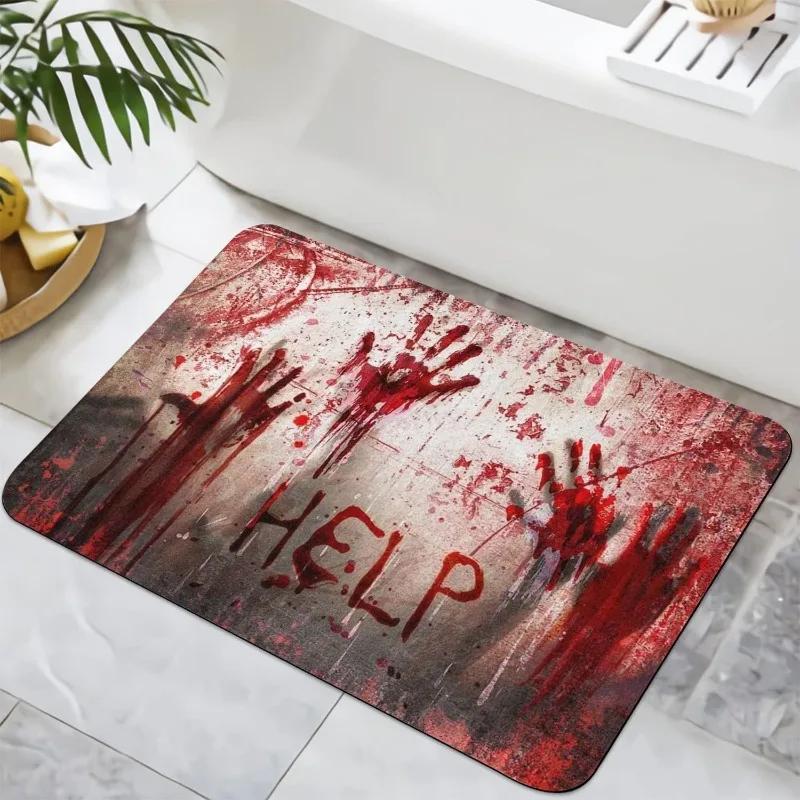 Halloween Bloody Carpet Mat Zombie Hands Rug Help Text Blood Splatter Gory Horror Non-Slip Home Decoration Floor Mats Floor Mat