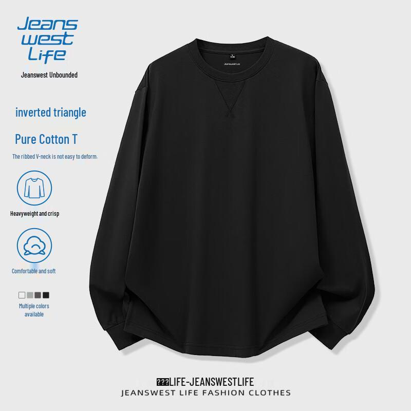 JEANSWEST LIFE Men s Heavyweight Cotton Long Sleeve Crew Neck T-Shirt 2XL