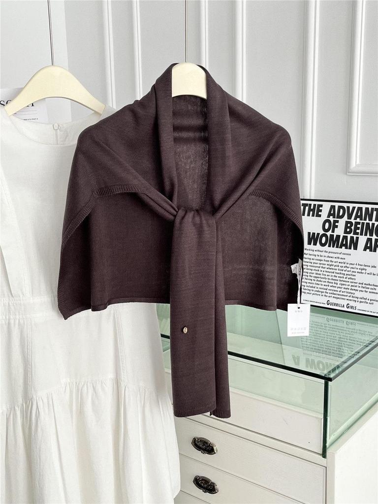 High-Quality Solid Color Women's Shawl: Versatile Spring/Autumn Outerwear, Decorative Knotting, Warm Neck Protection Scarf