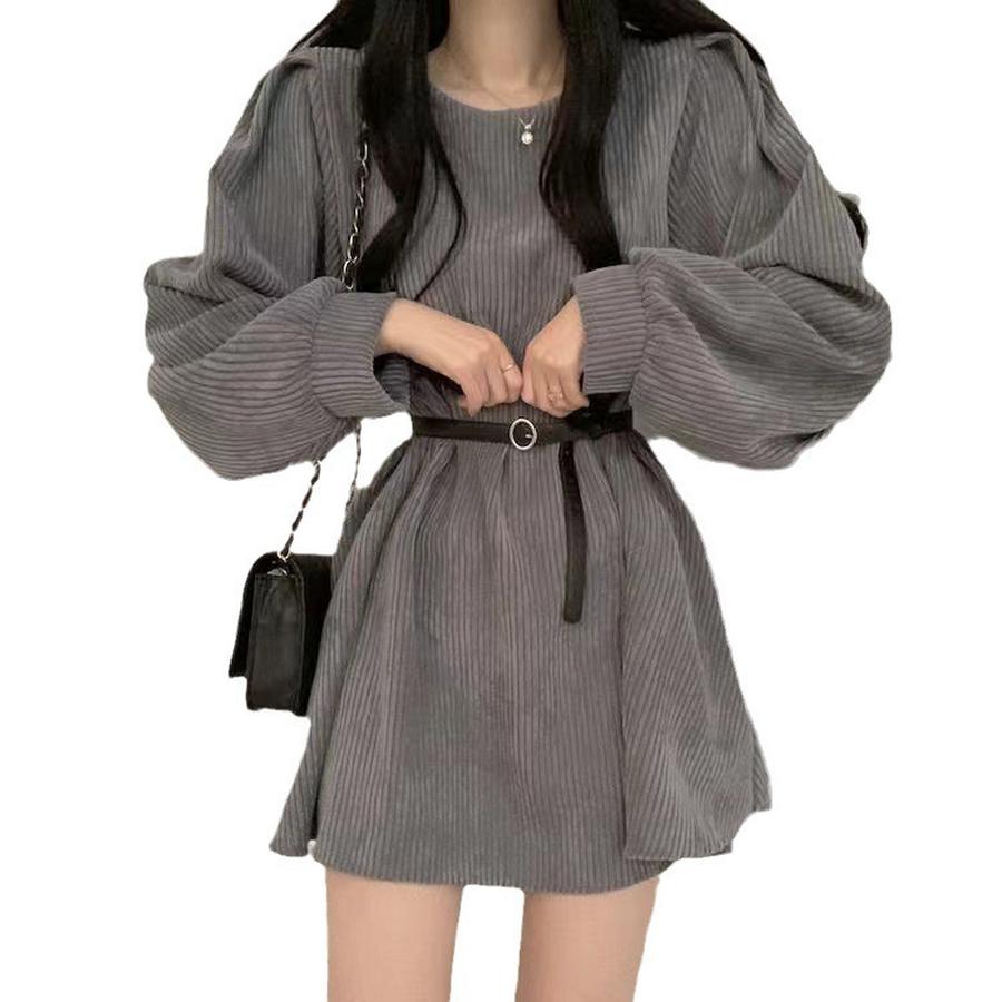 Herbst-Neuheiten Kaltes Mädchen-Stil Damenbekleidung Britischer Stil Reiner Wunsch Französischer Stil Design Lässiges Beflocktes Cord-Kleid