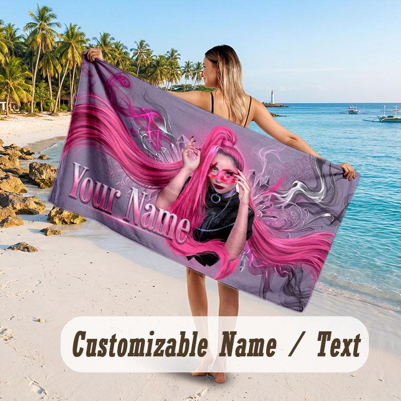 Custom Name Large Beach Towel,Lady Gaga Quick Absorbent Towel For Outdoor Travel Poolside