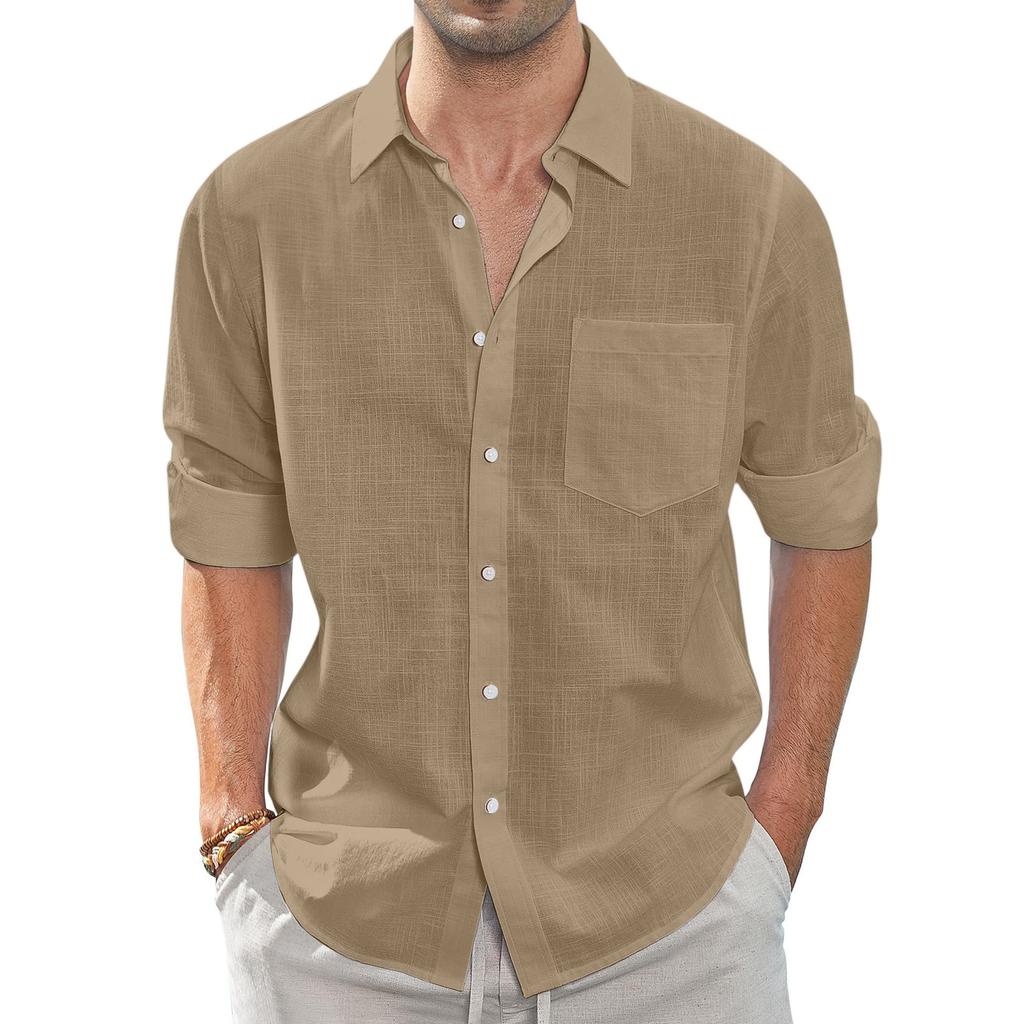 Summer Men's Collar Pocket Short Sleeved Cardigan Solid Color Shirt Top