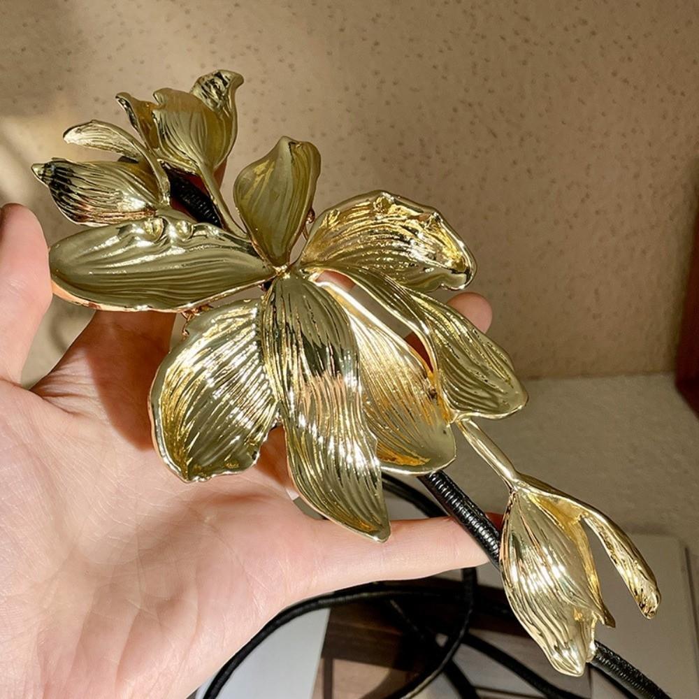 Adjustable Metal Flower Waist Chain Vintage Exaggerated Belt Long Golden Tulip Belt Gift