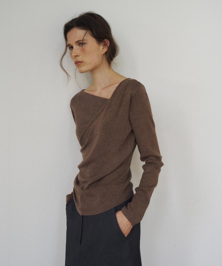 LAMEREI Unbalance Drape Knit Top[Lmbfaunkn307]-3Color