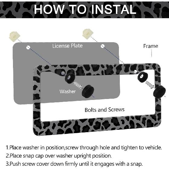 Black Leopard Print License Plate Frame - 2 Pack Animal Leopard Cheetah Print Tags Frames Holder, Car Decorative Tag Frames With Screws Fasteners