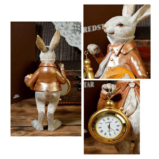 Easter Bunny Clock Decor Resin Rabbit Figurine with Top Hat And Pocket Watch Spring Vintage Bunny Statue for Desk Shelf Home Decor