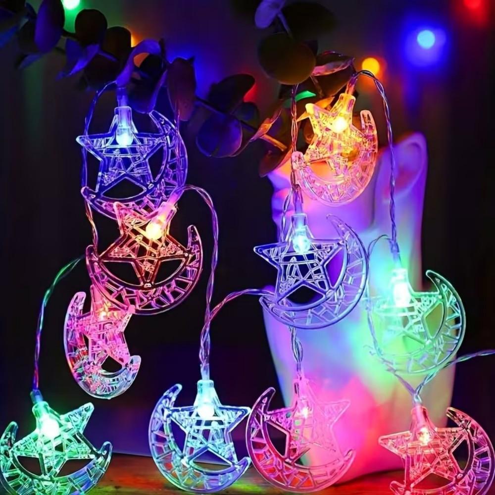 LED Pentagram Moon Light String Battery Box Power Supply 1.5M/3M Bedroom Courtyard Atmosphere Ramadan Decoration Light