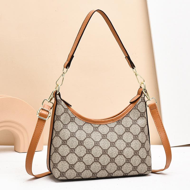 Leichte Luxustasche Damen Umhängetasche 2025 Frühling und Sommer neu einseitig schulterfrei Unterarm Halbmondtasche Blumentasche große Kapazität