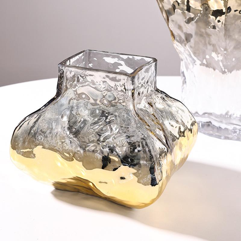 Glass Vase Golden Geometric Gradient Glass Bottle Hydroponics Terrarium Flower Vase Home Decoration Accessories