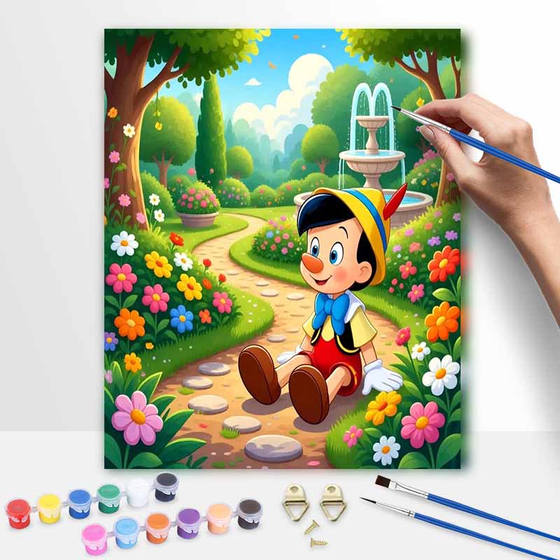 Disney Pinocchio Garden Oil Paint Hand Painting Kit Decoration Classic Style Home Decor Vibrant Floral Landscape Artistic Wall Art Craft