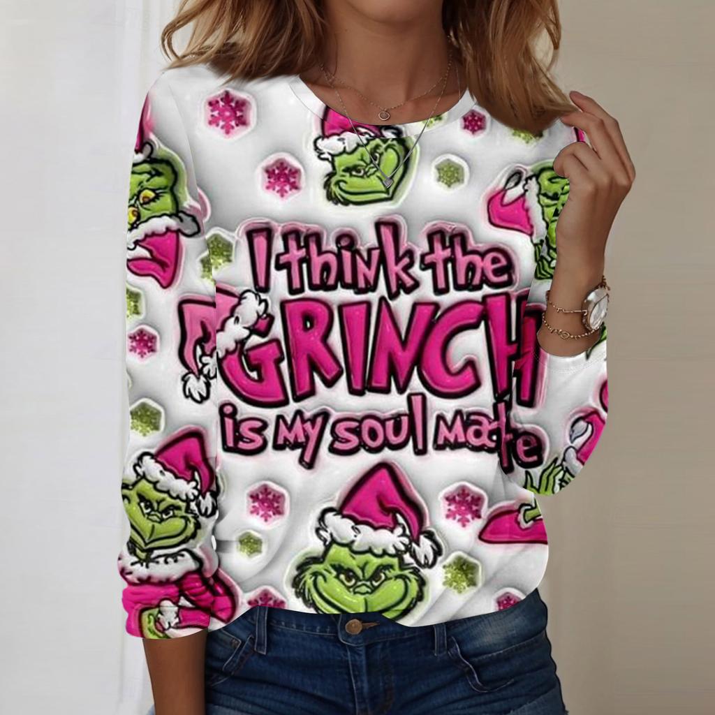 Damenmode, lässig, langärmelig, bedruckt, Rundhalsausschnitt, Pullover, Top, Bluse