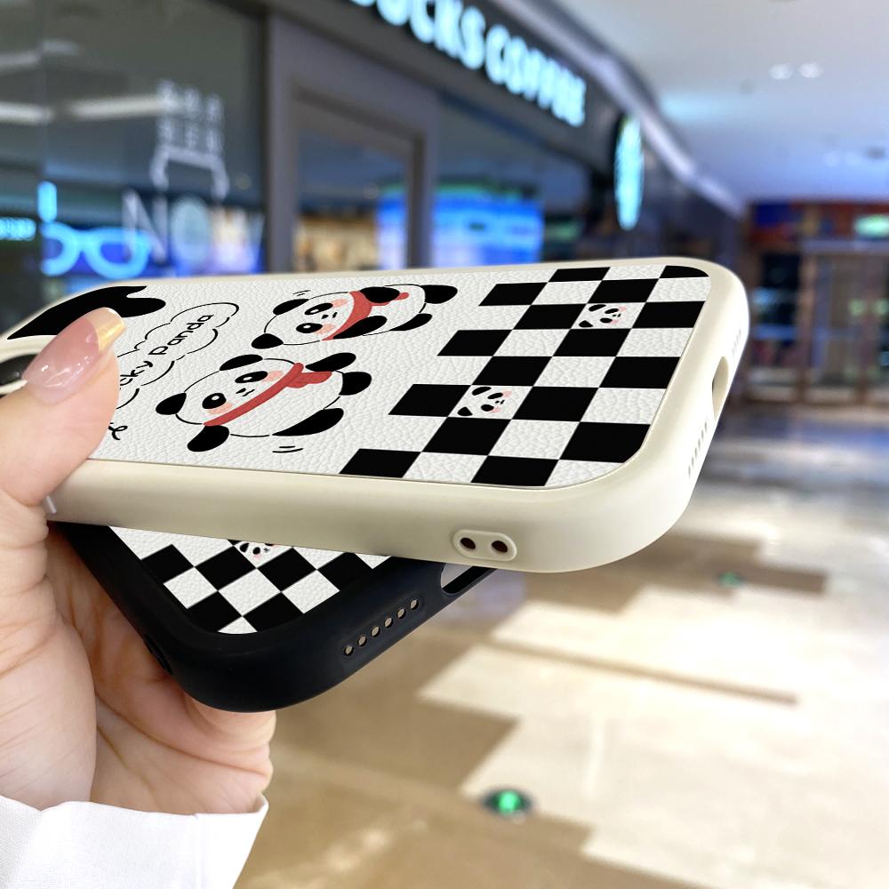 Slim Skin Feeling Cartoon Panda Soft Silicone PU Leather Cover Phone Case for iPhone Samsung Huawei Honor Xiaomi Redmi OPPO Realme Vivo