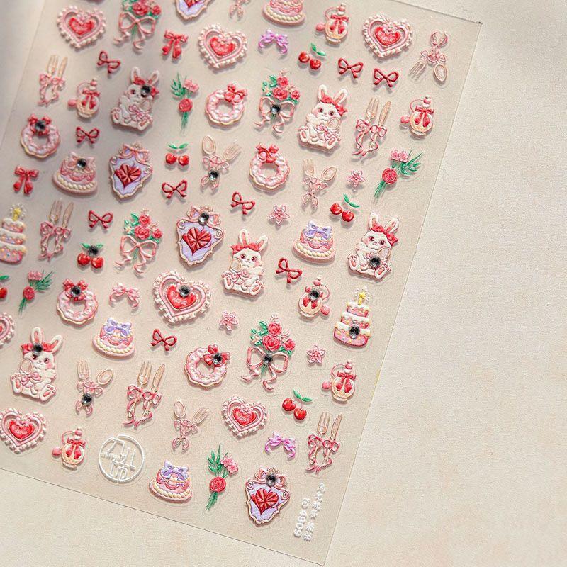 

Bright Crystal Rabbit Dinner Nail Stickers New Arrival Relief 5D Stereo Online Influencer Cute Dessert Nail Stickers Decorations Anaglyph Bunny Dinner 4909