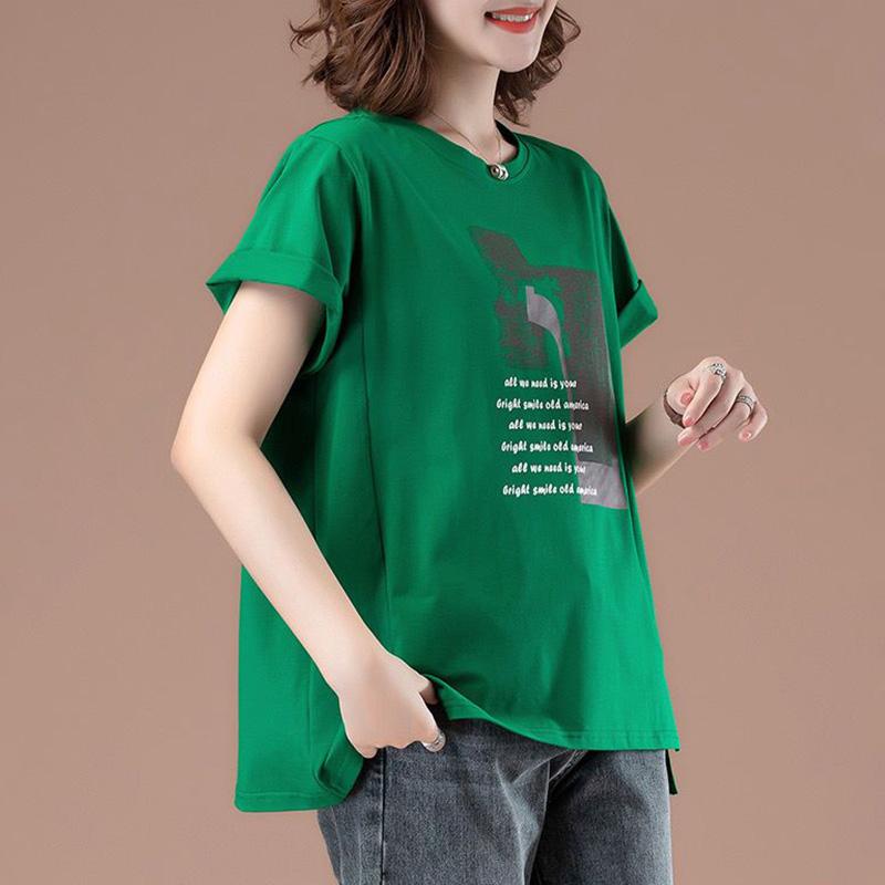 T-shirt damski letni duży rozmiar T-shirt miękki luźny z nadrukiem casualowy wygodny wkładany top