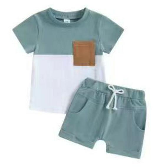 Sommer Style Patchwork Kurzarm und Shorts Set - Unifarbend: Grün, Kaffee, Schwarz, Weiß