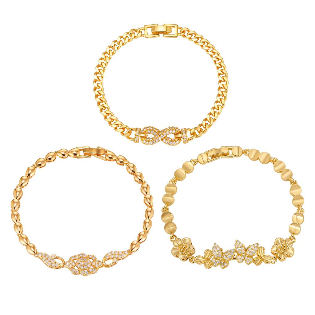 Wind Lady Copper Micro-Inlaid Zircon Infinity Flower Butterfly Bracelet Pbr-308