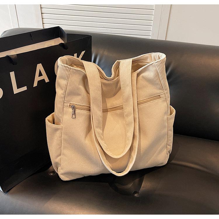 

Corduroy bag women s large-capacity new summer casual shoulder bag versatile college student tote bag белый
