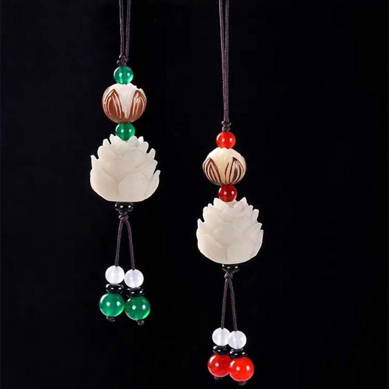 Llavero Vintage Hecho a Mano Tallado Flor de Loto Bodhi Para Mujeres Hombres Joyería de Madera Colgantes Simples Llaveros con Cuentas