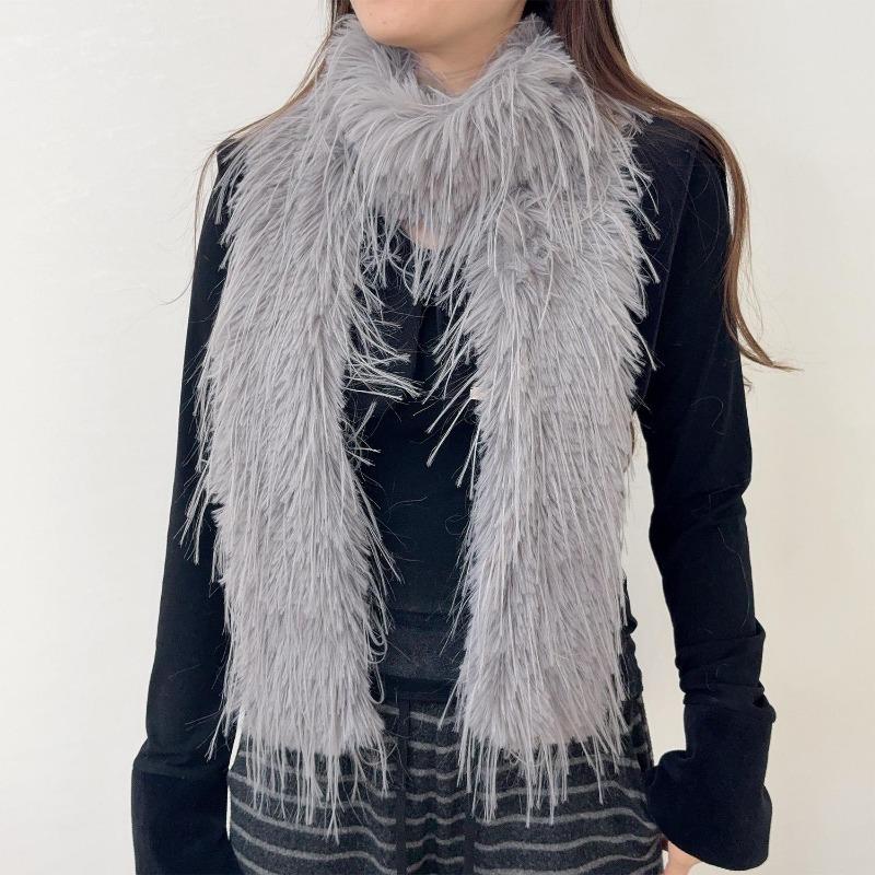 

Winter Korean 192cm Long and Thick Scarf Fashionable Plush Long Strip Scarf Women s Imitation Mink Fur Y2K Girl Scarf for Warm сірий