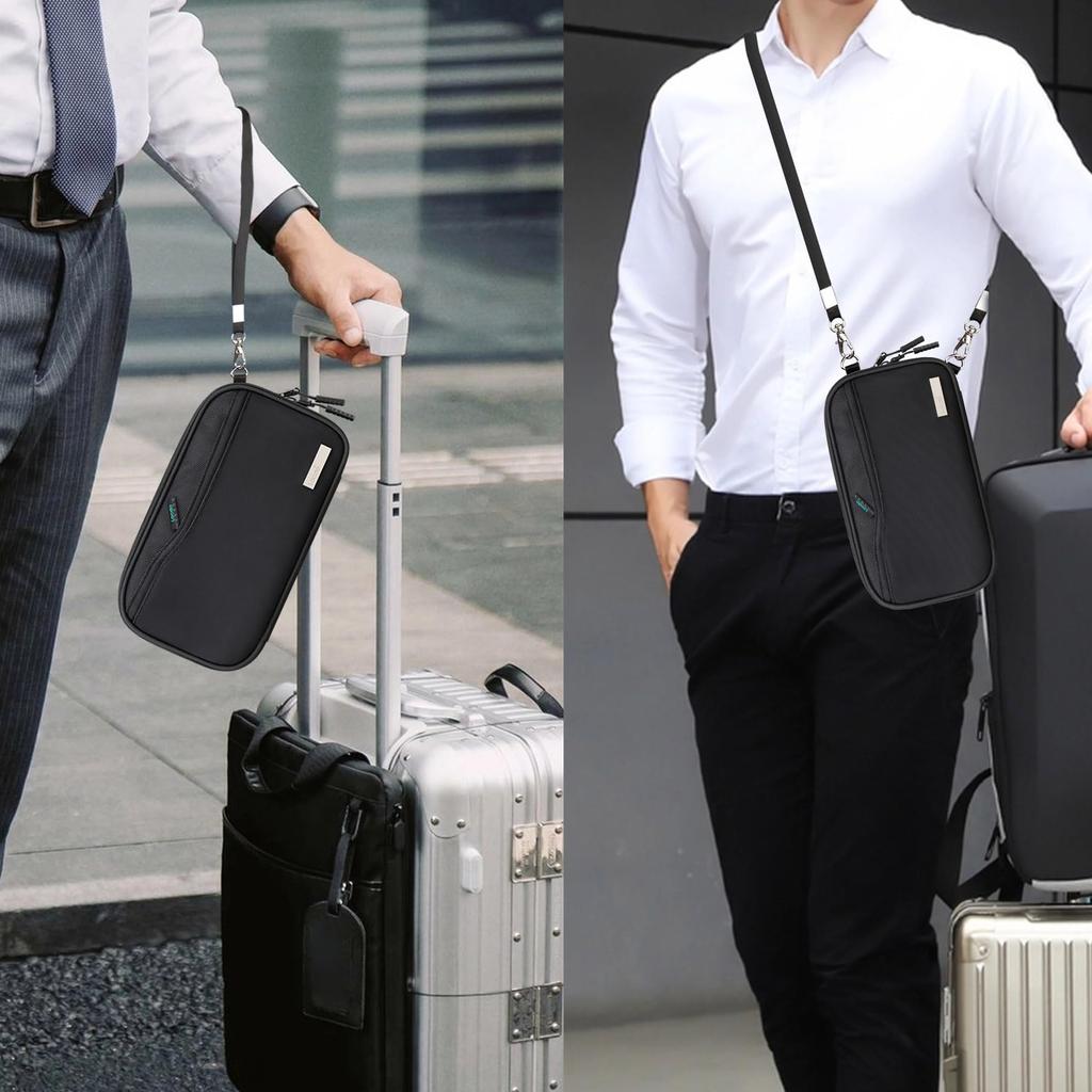 Lacdo Passport Family Passport Wallet for Women and Travel Document Credit Card Case Water with Detachable Wrist Neck Portable Travel Black Holder,