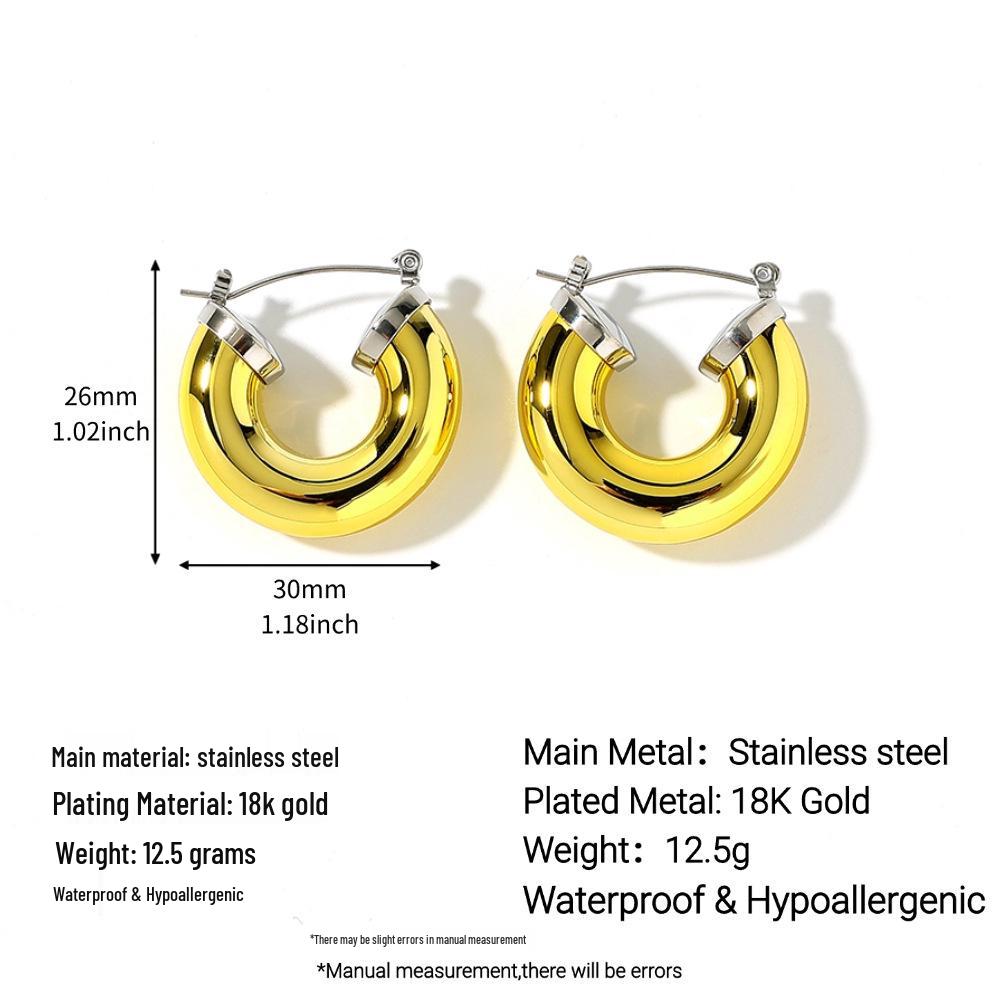 18K Gold-Plated Geometric Stainless Steel Earrings for Women - Waterproof and Durable Studs